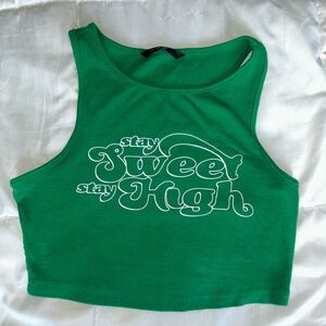 Green Graphic Crop Top